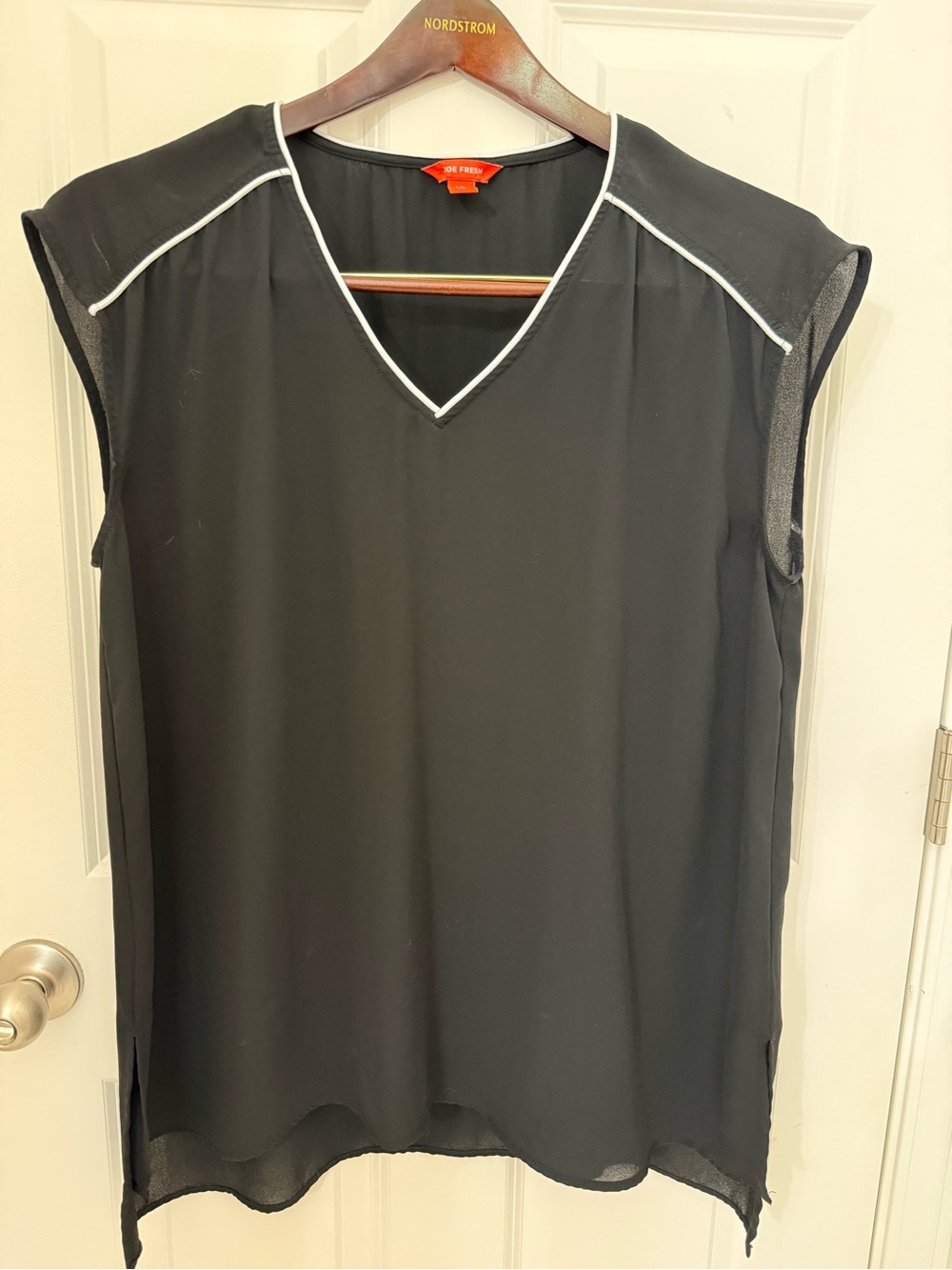 Joe Fresh Black Sleeveless V-Neck Tank with White Piping